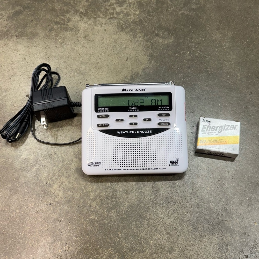 Midland WR-120EZ Weather Alert Radio + Adapter & AA Batteries
